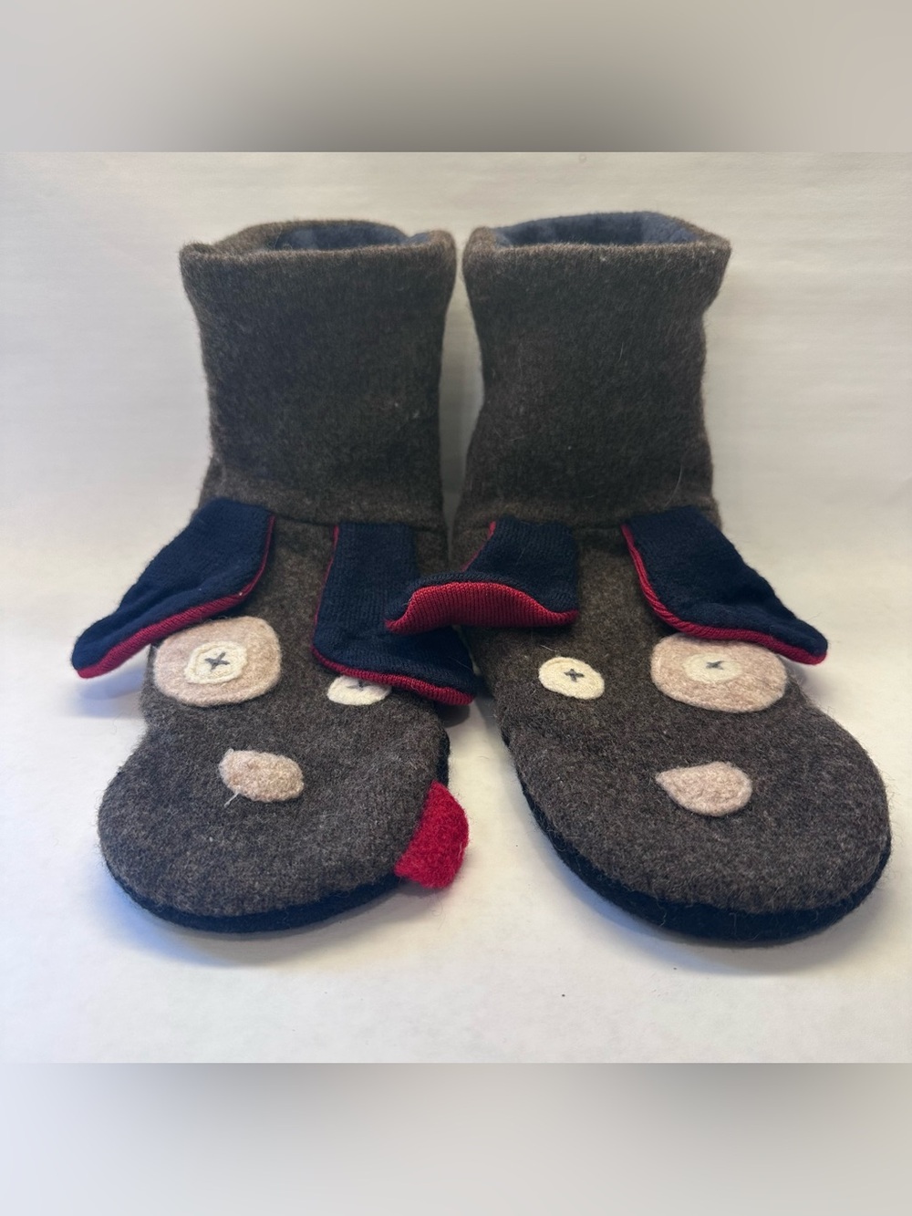 Uncommon Goods Boiled Wool Brown Puppy Dog Slippers Medium